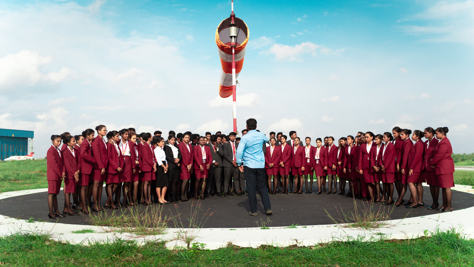 A wide view of the windsock briefing circle at TAAL airfield