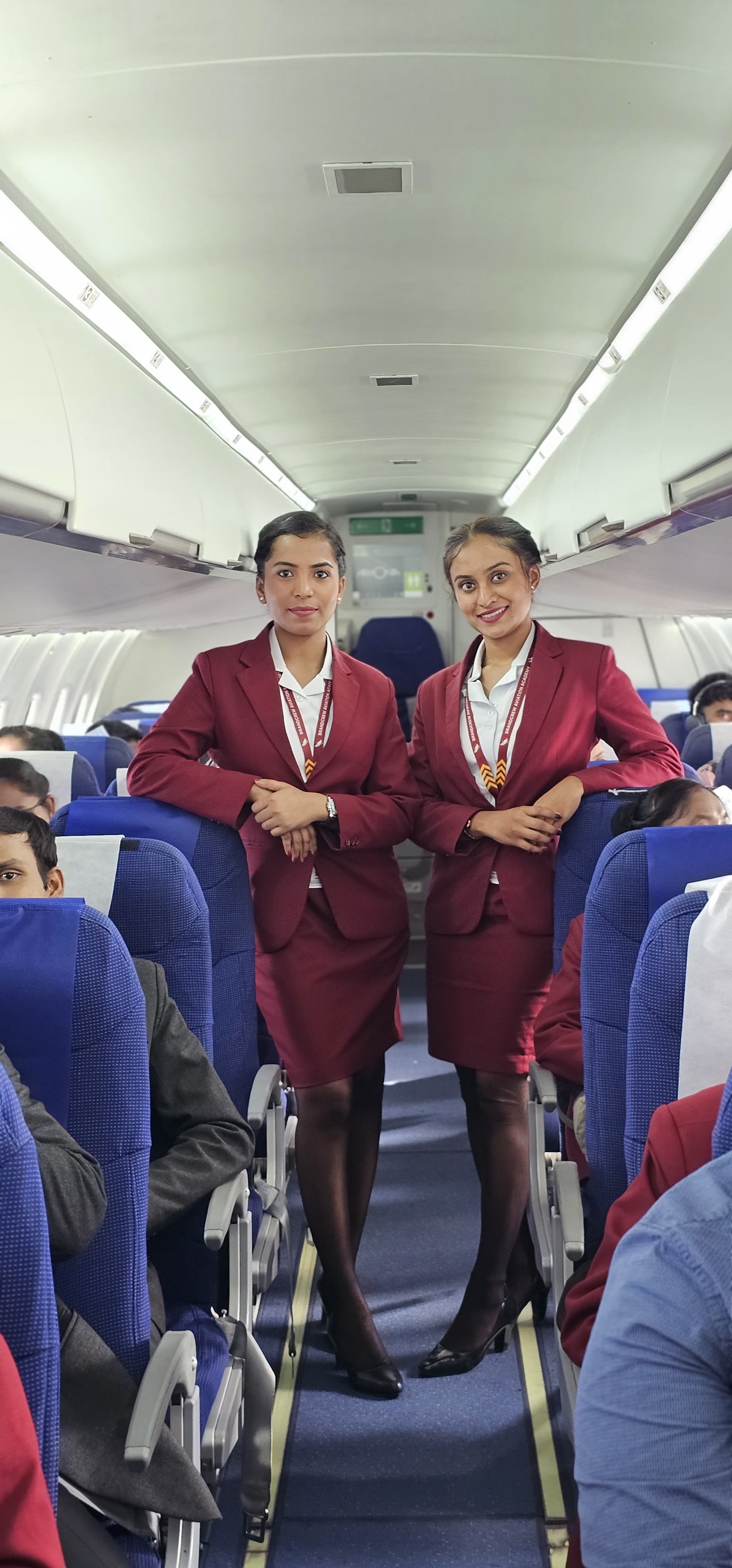 Brandcrew students inside the training aircraft cabin
