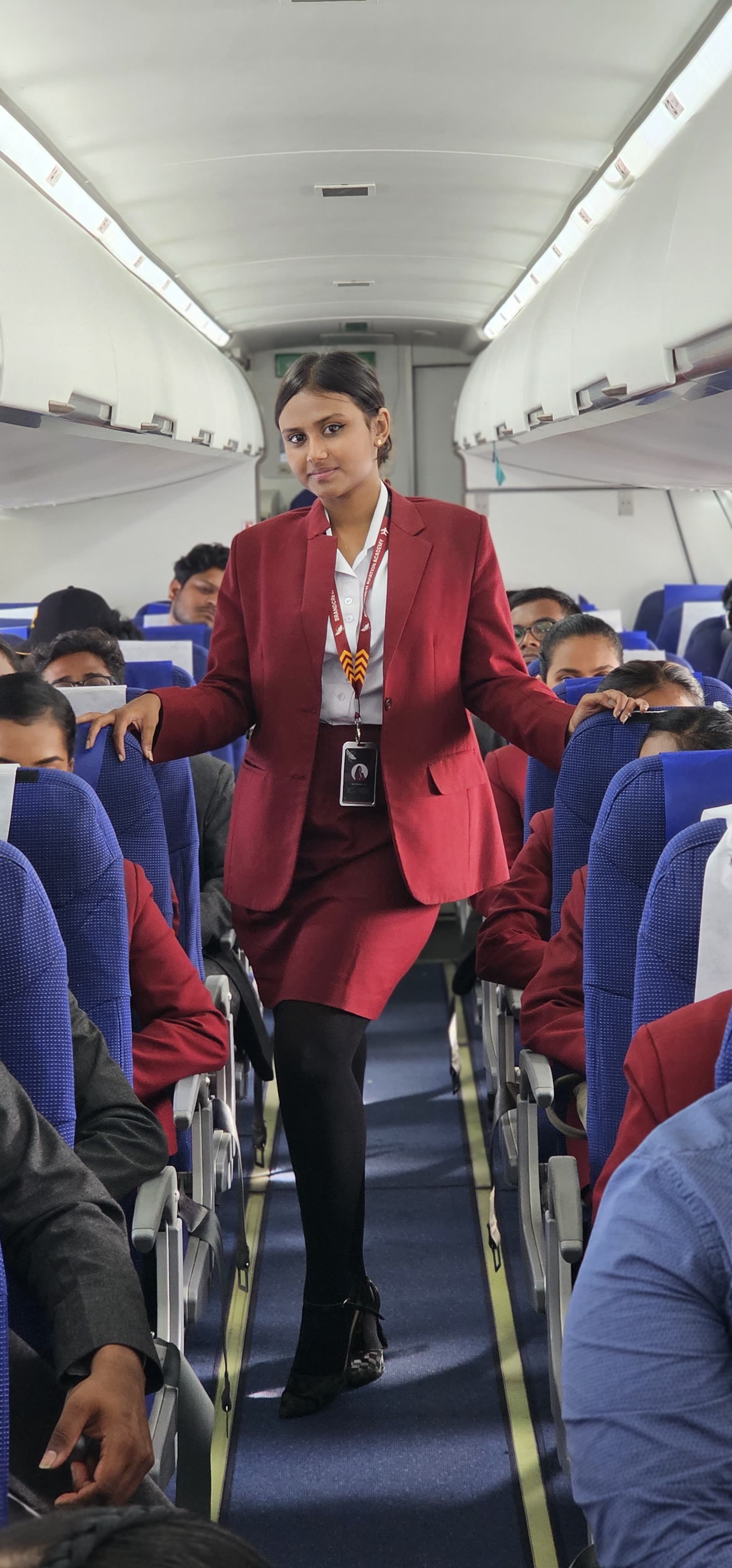 Brandcrew students inside the training aircraft cabin
