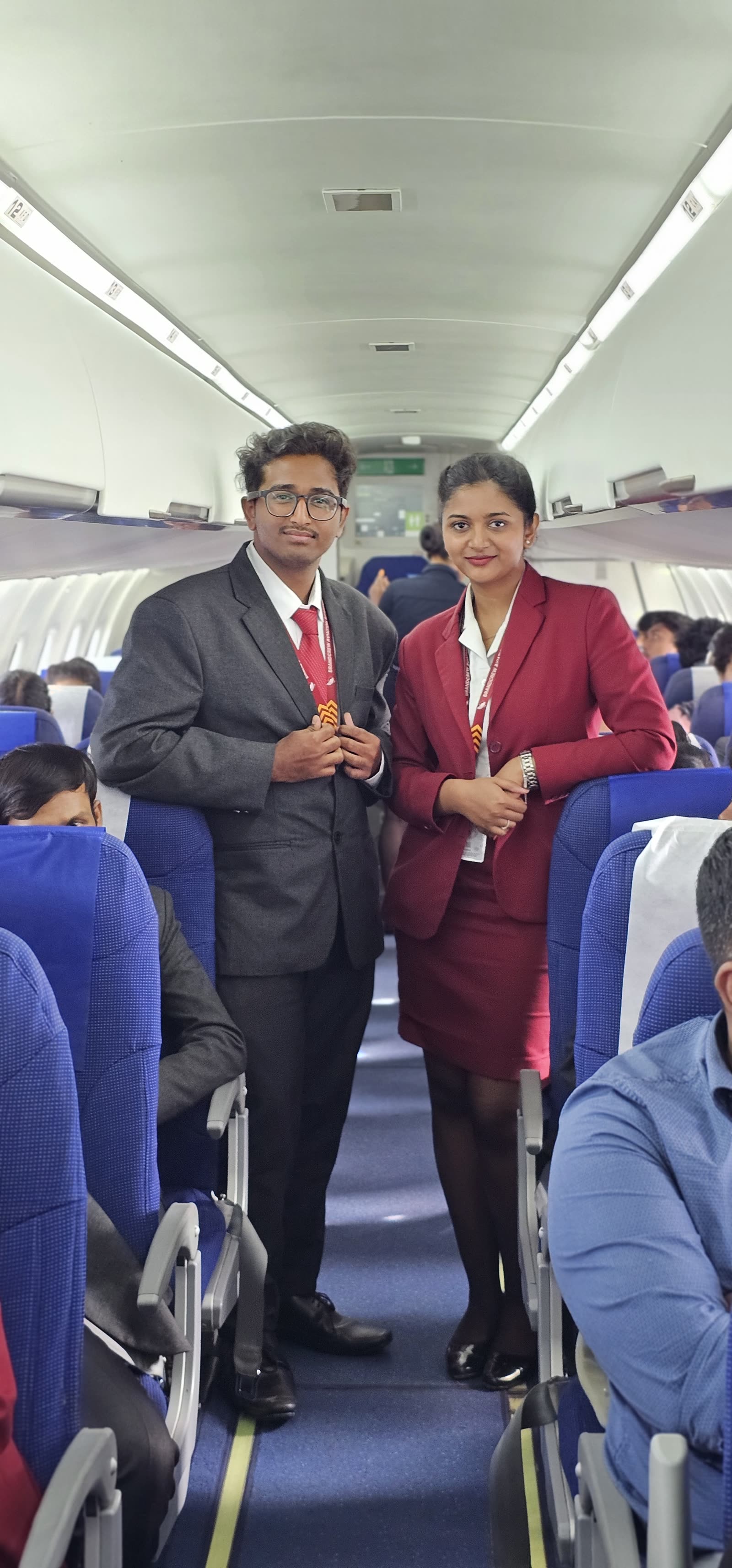 Brandcrew students inside the training aircraft cabin