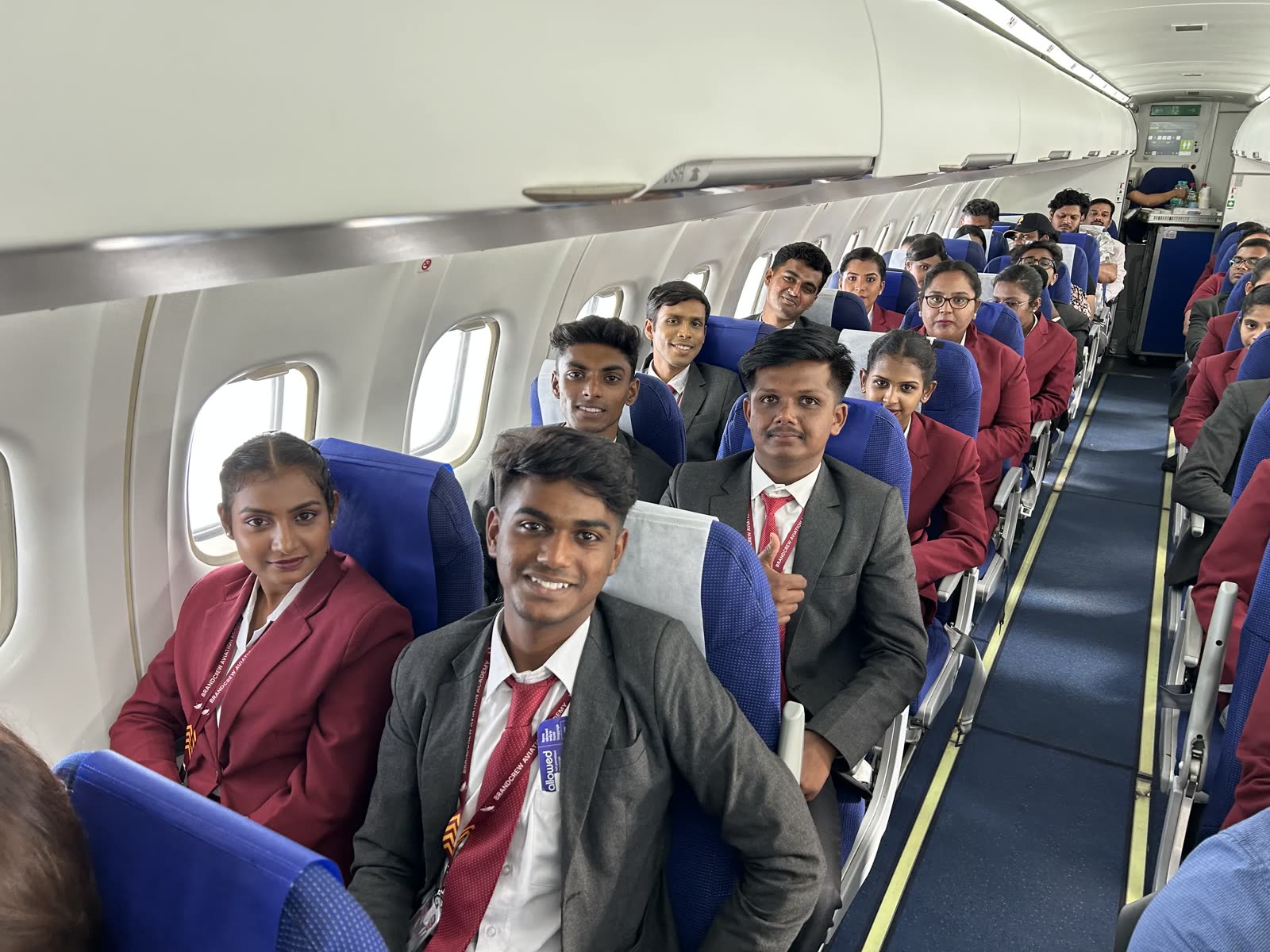 Brandcrew students inside the training aircraft cabin