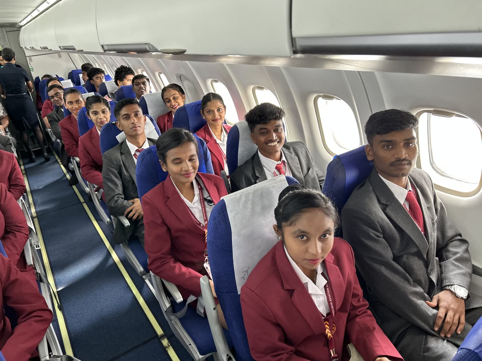 Brandcrew students inside the training aircraft cabin