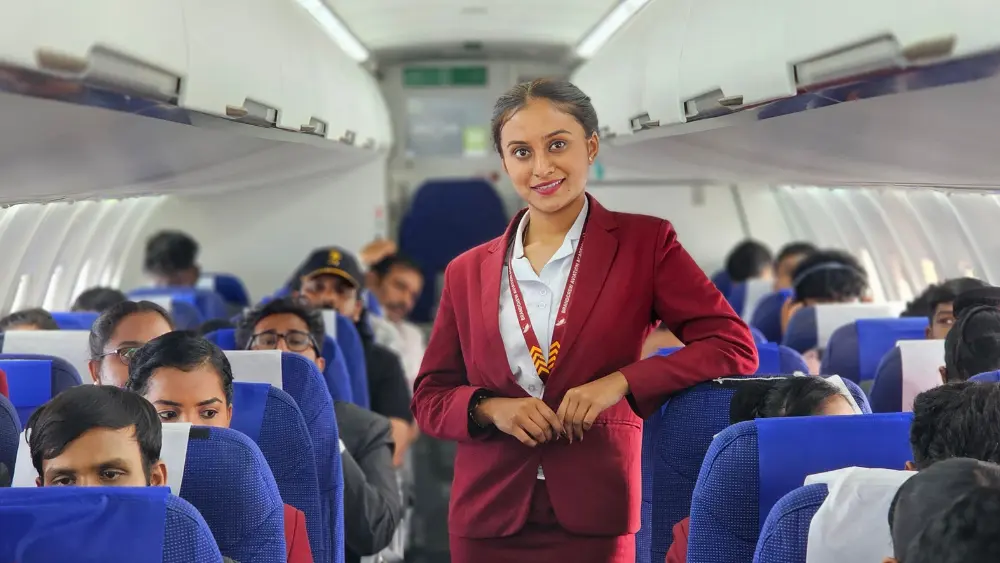 cabin crew career after 12th aviation training students in uniform india