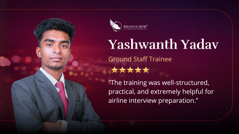 Student placement testimonial at Brandcrew Aviation Academy Bangalore